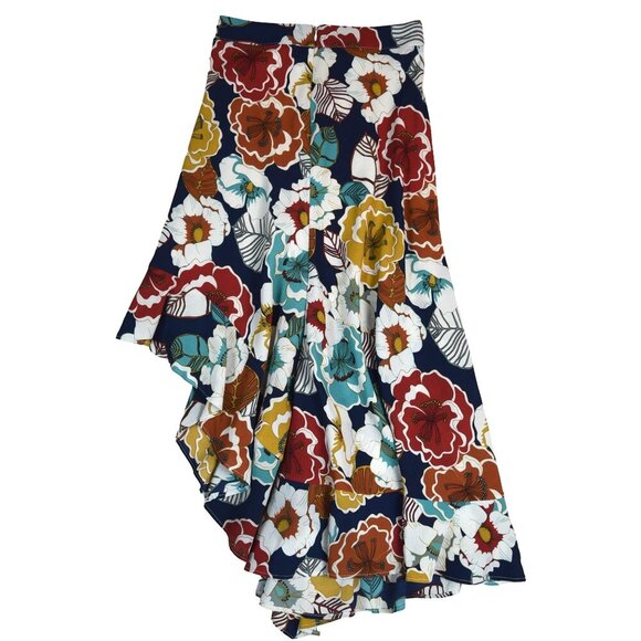 Free People USA Floral Wrap Midi Skirt Size 6 Boho A-Line Retro Print Festival V - Picture 7 of 8